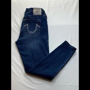 True Religion Gem Design Dark Blue Womens Skinny Jeans Sz 31